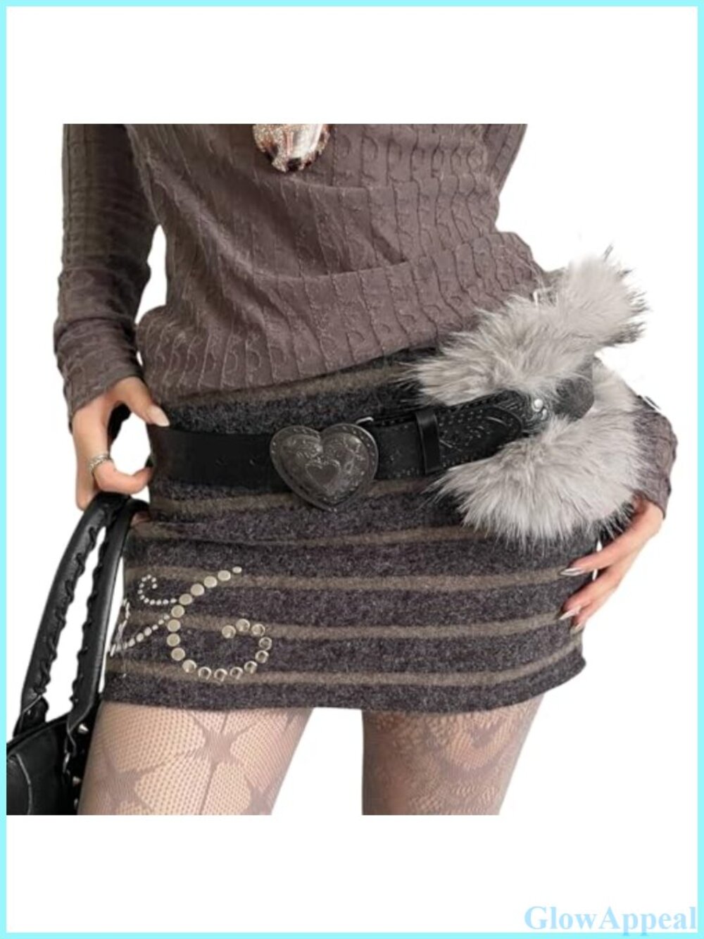 Faux Fur PU Leather Wide Waist Belt Vintage Buckle